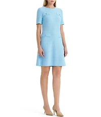 Ming Wang x Family Savvy Tweed Texture Round Neck Short Sleeve A-Line Dress