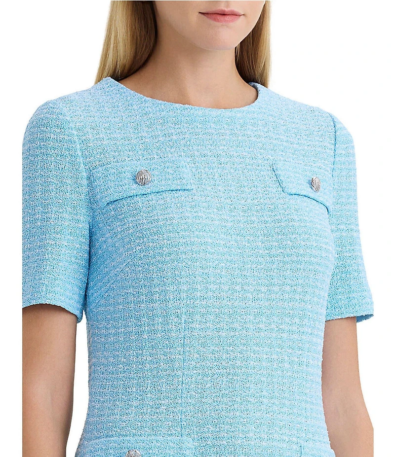 Ming Wang x Family Savvy Tweed Texture Round Neck Short Sleeve A-Line Dress