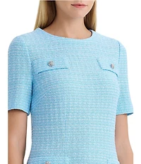 Ming Wang x Family Savvy Tweed Texture Round Neck Short Sleeve A-Line Dress