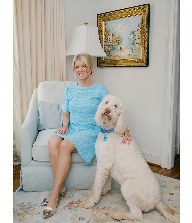 Ming Wang x Family Savvy Tweed Texture Round Neck Short Sleeve A-Line Dress