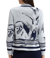 Ming Wang Two-Tone Knit Stand Collar Long Sleeve Jacket