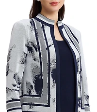 Ming Wang Two-Tone Knit Stand Collar Long Sleeve Jacket