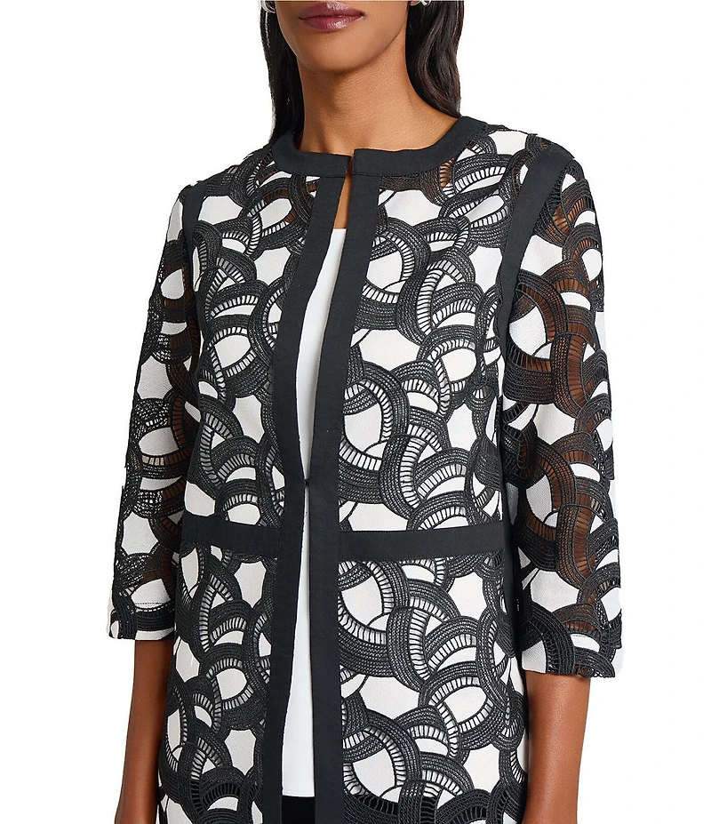 Ming Wang Two-Tone Lace Round Neck 3/4 Sleeve Jacket