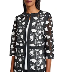 Ming Wang Two-Tone Lace Round Neck 3/4 Sleeve Jacket