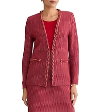 Ming Wang Whipstitch Chain Trim Knit Long Sleeve Jacket