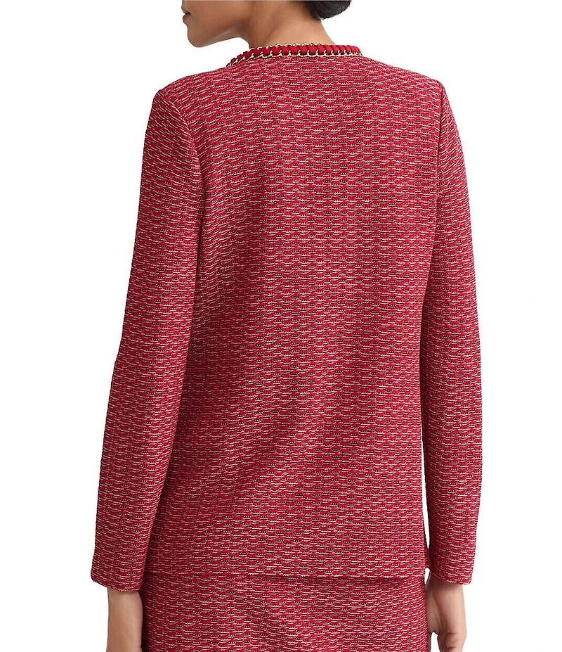Ming Wang Whipstitch Chain Trim Knit Long Sleeve Jacket