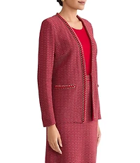 Ming Wang Whipstitch Chain Trim Knit Long Sleeve Jacket