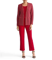 Ming Wang Whipstitch Chain Trim Knit Long Sleeve Jacket