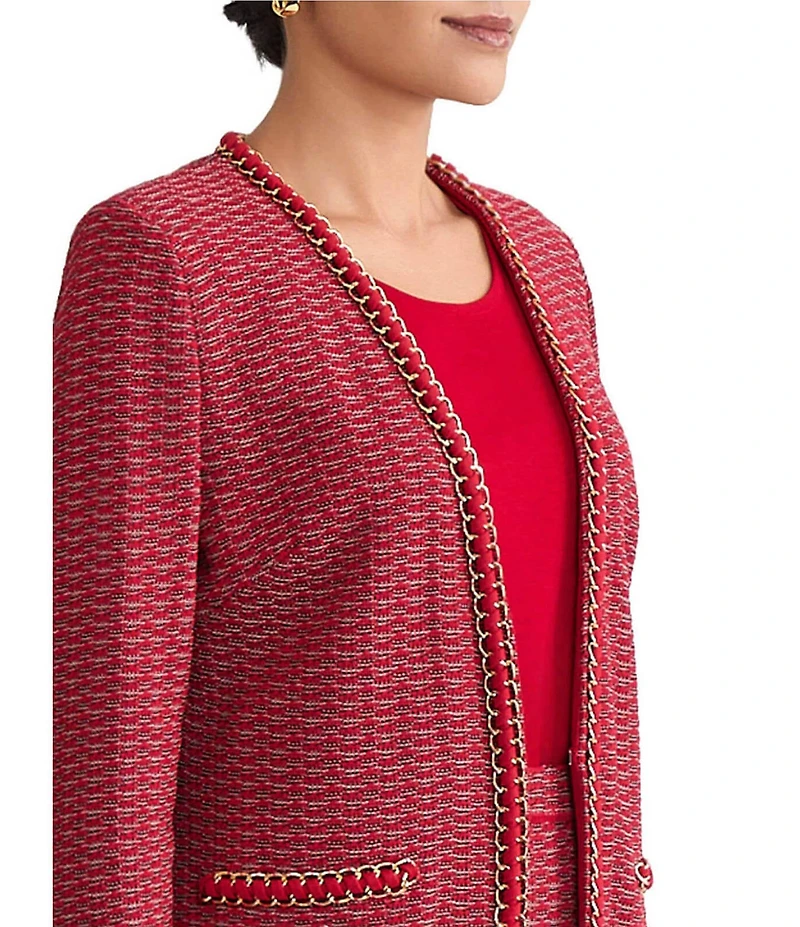 Ming Wang Whipstitch Chain Trim Knit Long Sleeve Jacket