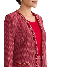 Ming Wang Whipstitch Chain Trim Knit Long Sleeve Jacket