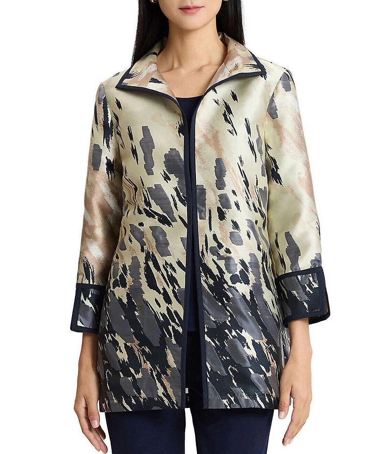Ming Wang Woven Abstract Animal Print Wing Collar Bracelet Sleeve Long Jacket