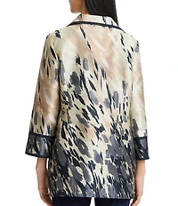 Ming Wang Woven Abstract Animal Print Wing Collar Bracelet Sleeve Long Jacket