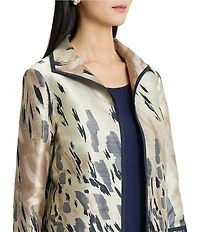Ming Wang Woven Abstract Animal Print Wing Collar Bracelet Sleeve Long Jacket