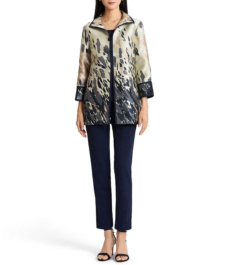Ming Wang Woven Abstract Animal Print Wing Collar Bracelet Sleeve Long Jacket
