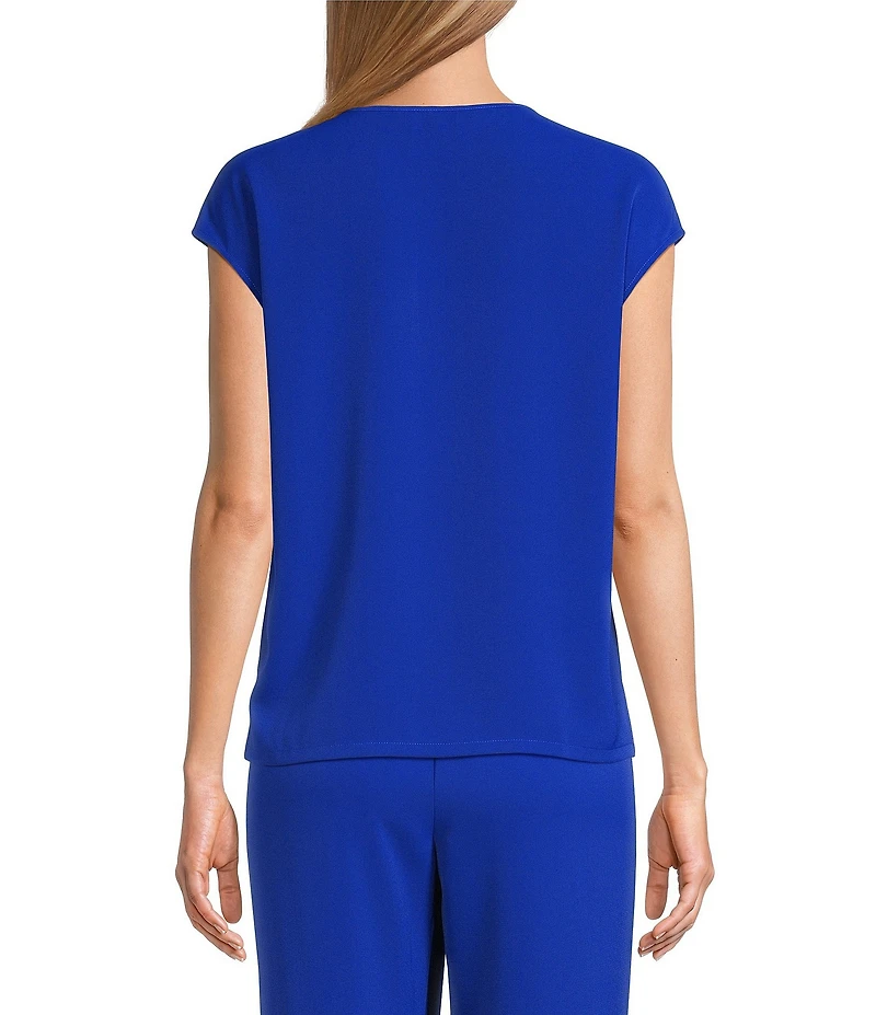Ming Wang Woven Crepe V-Neck Cap Sleeve Top