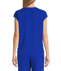 Ming Wang Woven Crepe V-Neck Cap Sleeve Top