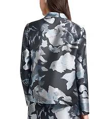 Ming Wang Woven Floral Print Mandarin Collar Long Sleeve Open Front Coordinating Jacket