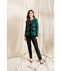 Ming Wang Woven Slim Straight Leg Elastic Waist Cropped Pull-On Pants