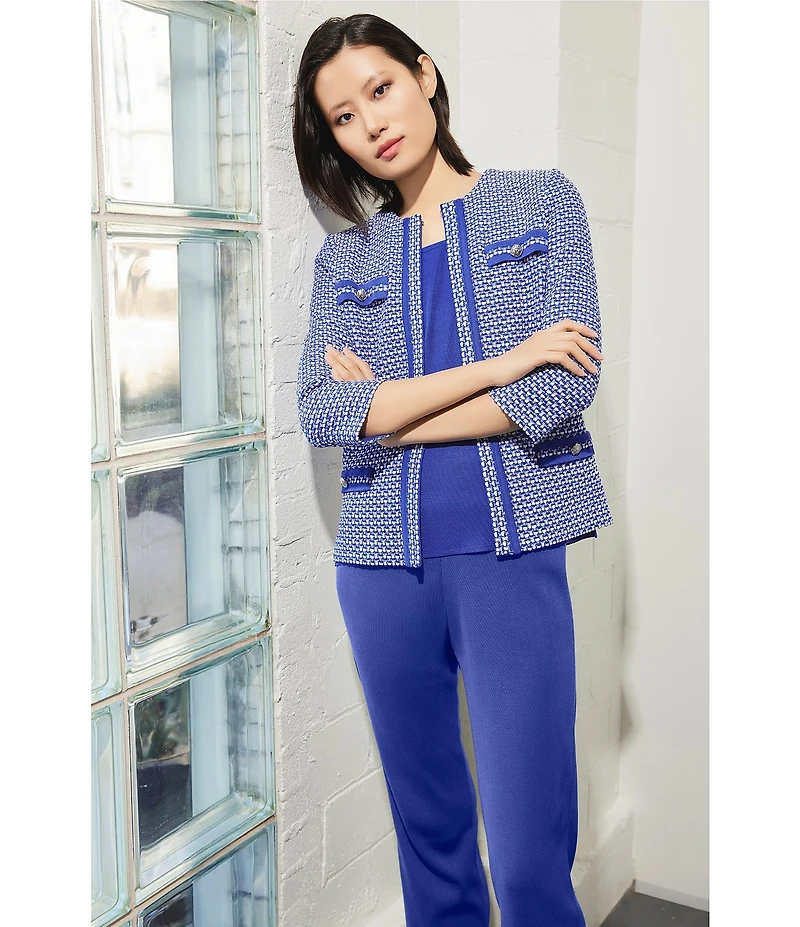 Ming Wang Woven Slim Straight Leg Elastic Waist Cropped Pull-On Pants