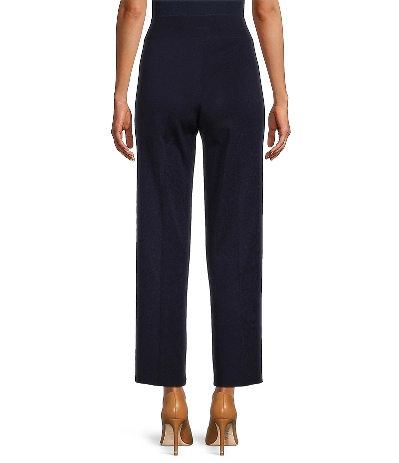 Ming Wang Woven Slim Straight Leg Elastic Waist Cropped Pull-On Pants