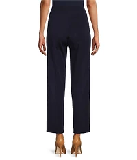Ming Wang Woven Slim Straight Leg Elastic Waist Cropped Pull-On Pants