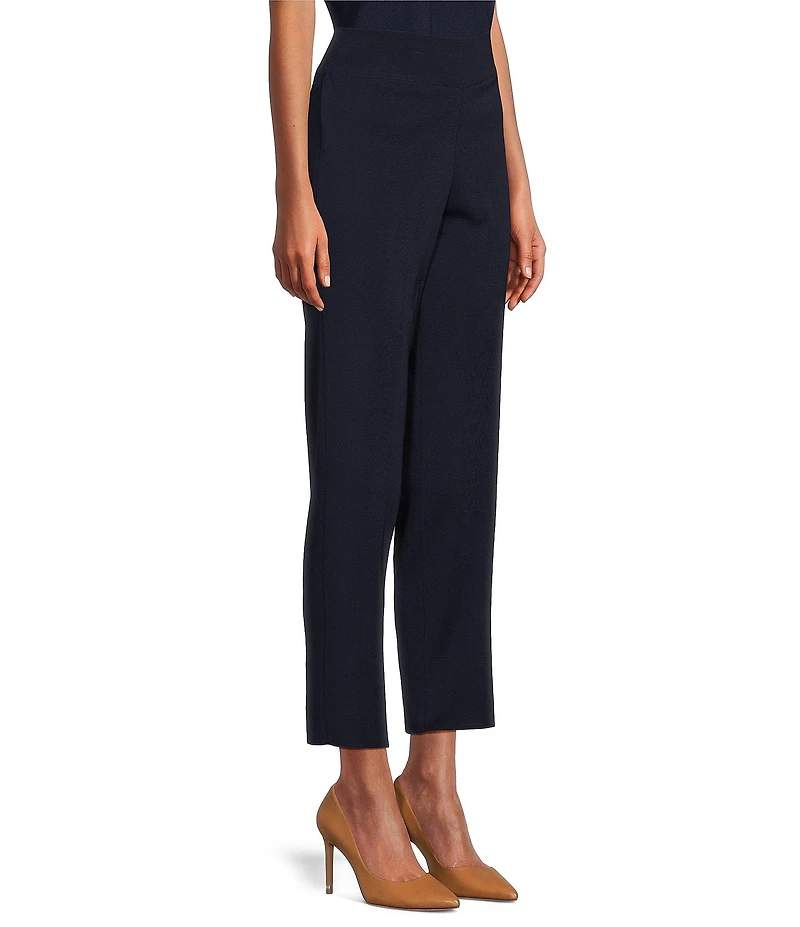 Ming Wang Woven Slim Straight Leg Elastic Waist Cropped Pull-On Pants
