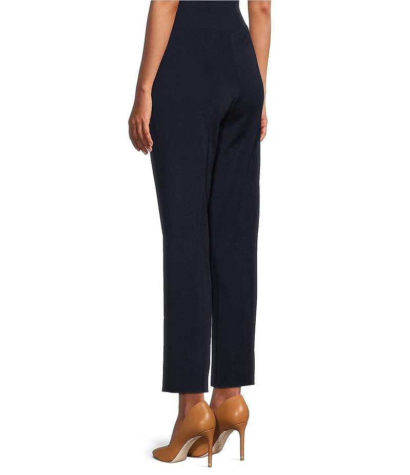 Ming Wang Woven Slim Straight Leg Elastic Waist Cropped Pull-On Pants