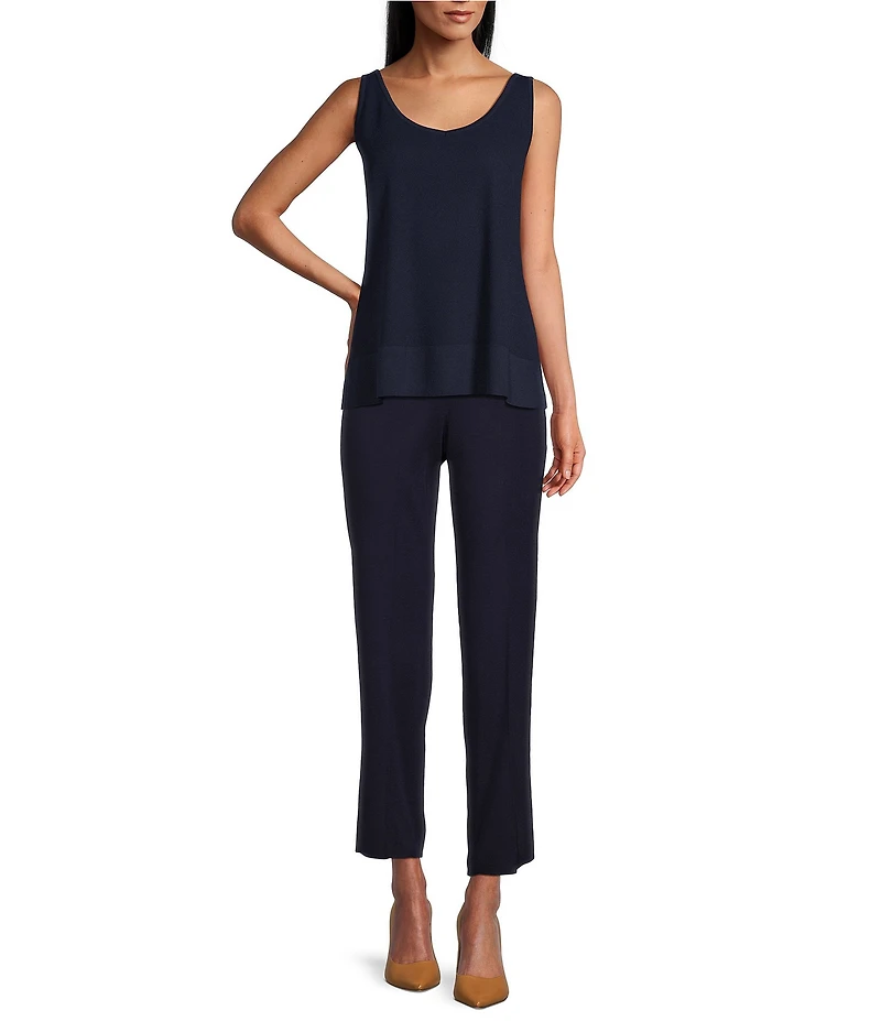 Ming Wang Woven Slim Straight Leg Elastic Waist Cropped Pull-On Pants