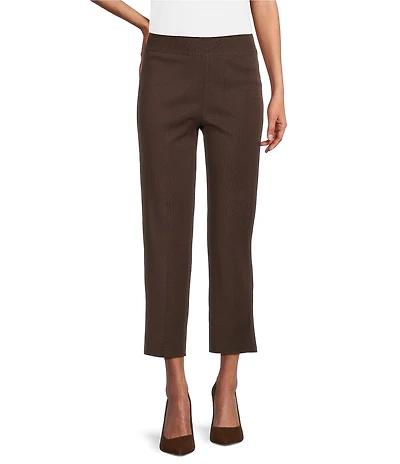 Ming Wang Woven Slim Straight Leg Elastic Waist Cropped Pull-On Pants