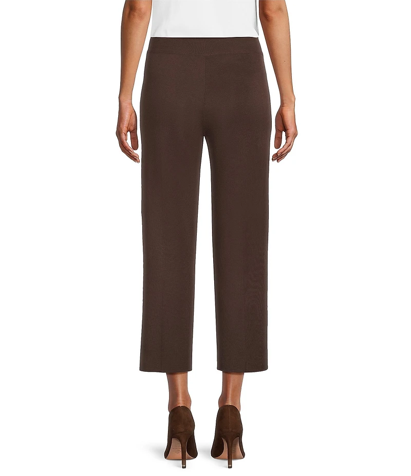 Ming Wang Woven Slim Straight Leg Elastic Waist Cropped Pull-On Pants