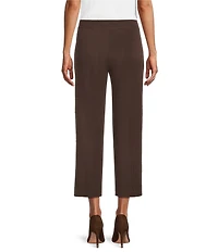Ming Wang Woven Slim Straight Leg Elastic Waist Cropped Pull-On Pants