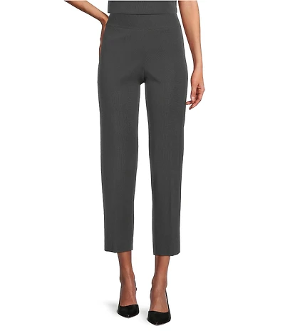 Ming Wang Woven Slim Straight Leg Elastic Waist Cropped Pull-On Pants