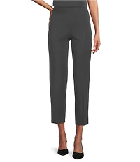 Ming Wang Woven Slim Straight Leg Elastic Waist Cropped Pull-On Pants
