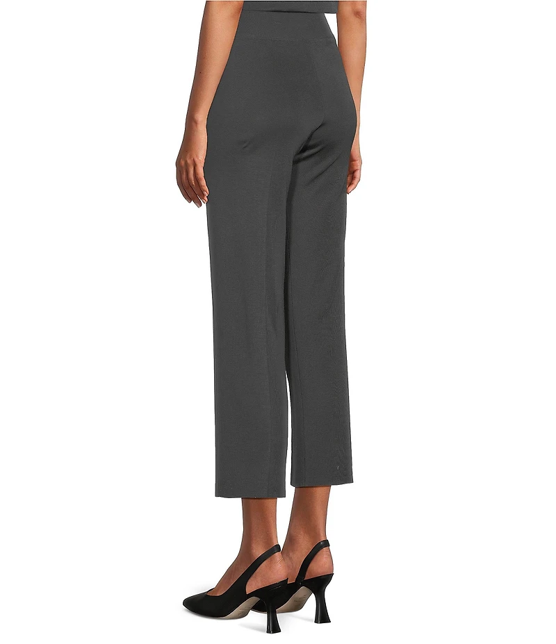 Ming Wang Woven Slim Straight Leg Elastic Waist Cropped Pull-On Pants