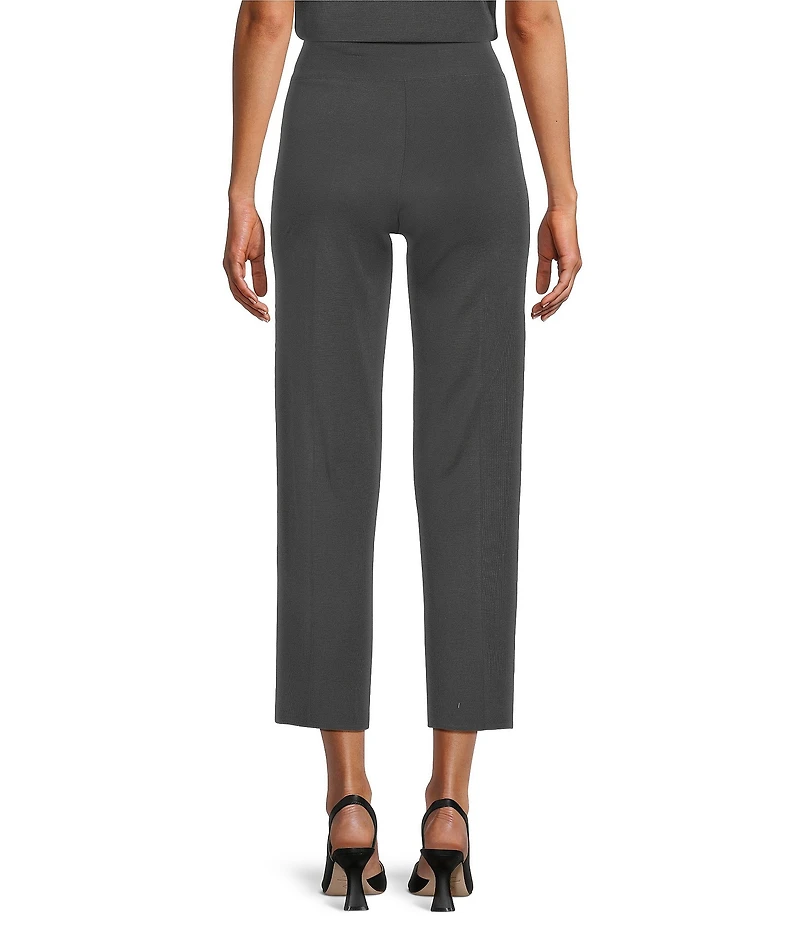 Ming Wang Woven Slim Straight Leg Elastic Waist Cropped Pull-On Pants