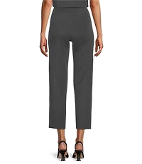 Ming Wang Woven Slim Straight Leg Elastic Waist Cropped Pull-On Pants