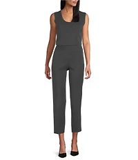 Ming Wang Woven Slim Straight Leg Elastic Waist Cropped Pull-On Pants