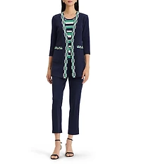 Ming Wang Wrinkle-Resistant 3/4 Sleeve Checkered Trim Jacket