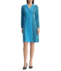 Ming Wang Wrinkle-Resistant Faux Double Breasted Knit Notch Collar Long Sleeve Dress