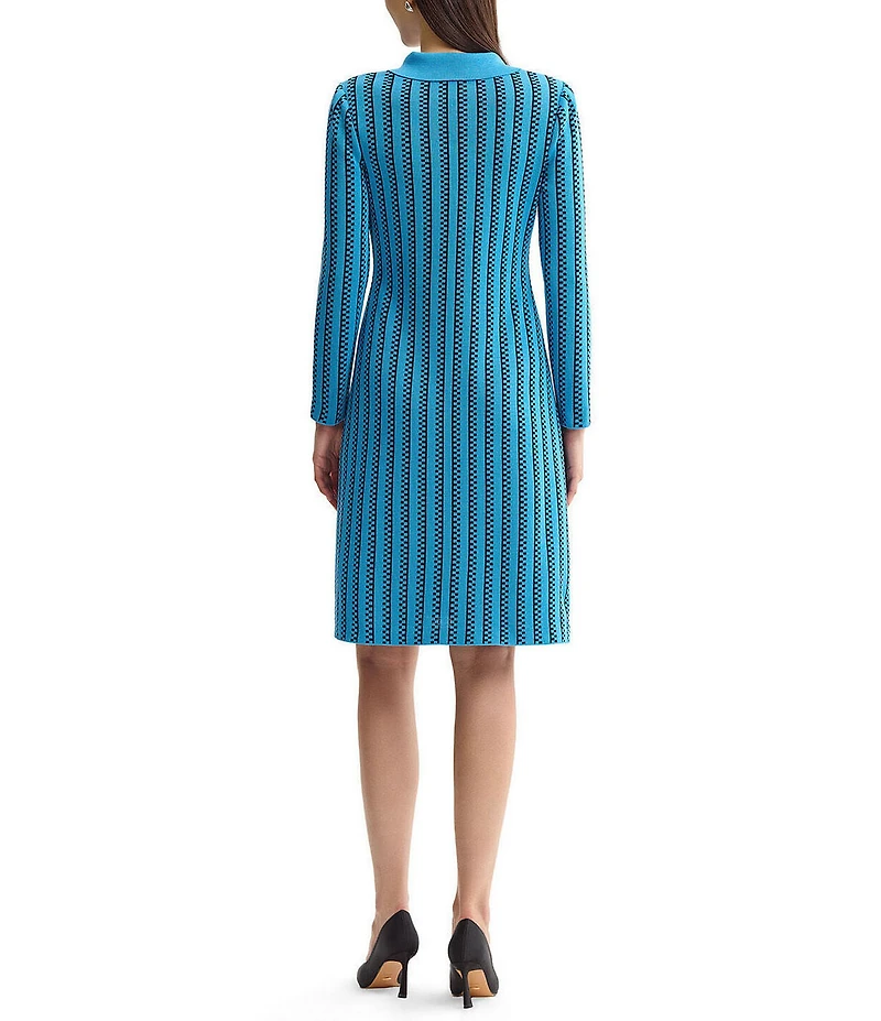 Ming Wang Wrinkle-Resistant Faux Double Breasted Knit Notch Collar Long Sleeve Dress