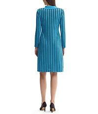 Ming Wang Wrinkle-Resistant Faux Double Breasted Knit Notch Collar Long Sleeve Dress