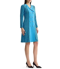 Ming Wang Wrinkle-Resistant Faux Double Breasted Knit Notch Collar Long Sleeve Dress