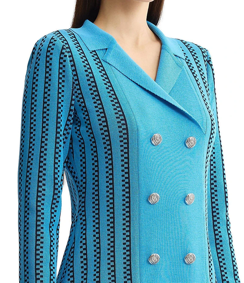 Ming Wang Wrinkle-Resistant Faux Double Breasted Knit Notch Collar Long Sleeve Dress