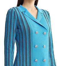 Ming Wang Wrinkle-Resistant Faux Double Breasted Knit Notch Collar Long Sleeve Dress