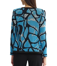 Ming Wang Wrinkle-Resistant Jacquard Knit Abstract Long Sleeve Jacket