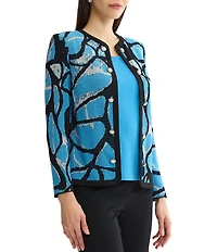 Ming Wang Wrinkle-Resistant Jacquard Knit Abstract Long Sleeve Jacket