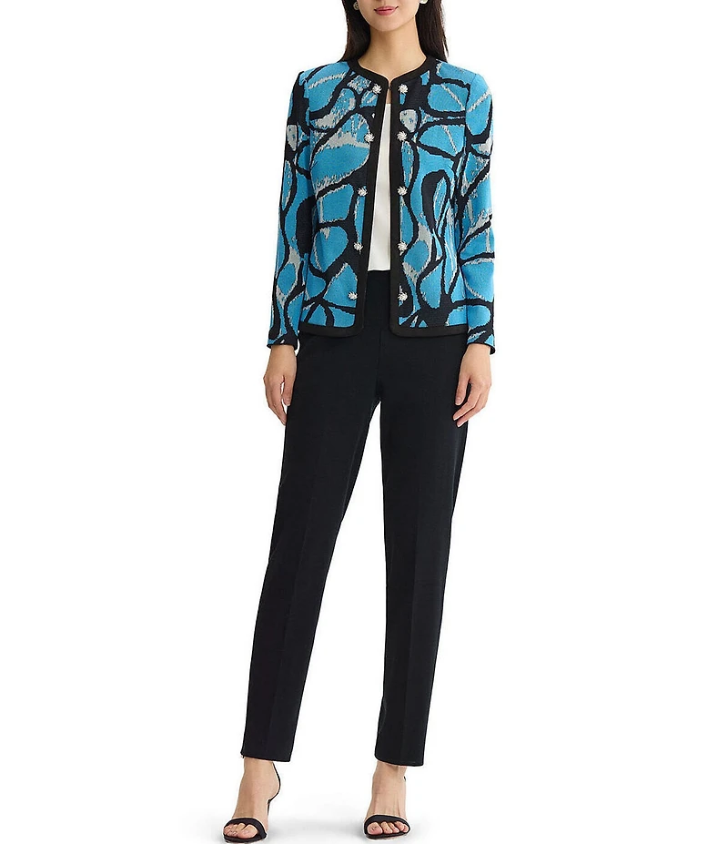Ming Wang Wrinkle-Resistant Jacquard Knit Abstract Long Sleeve Jacket