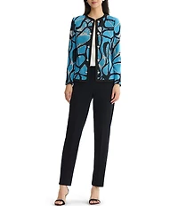 Ming Wang Wrinkle-Resistant Jacquard Knit Abstract Long Sleeve Jacket