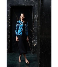 Ming Wang Wrinkle-Resistant Jacquard Knit Abstract Long Sleeve Jacket