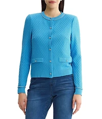 Ming Wang Wrinkle-Resistant Raised Diamond Ribbed Knit Cardigan